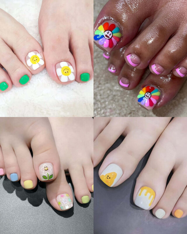 24Pcs Cute Beach Toe Nails Smile