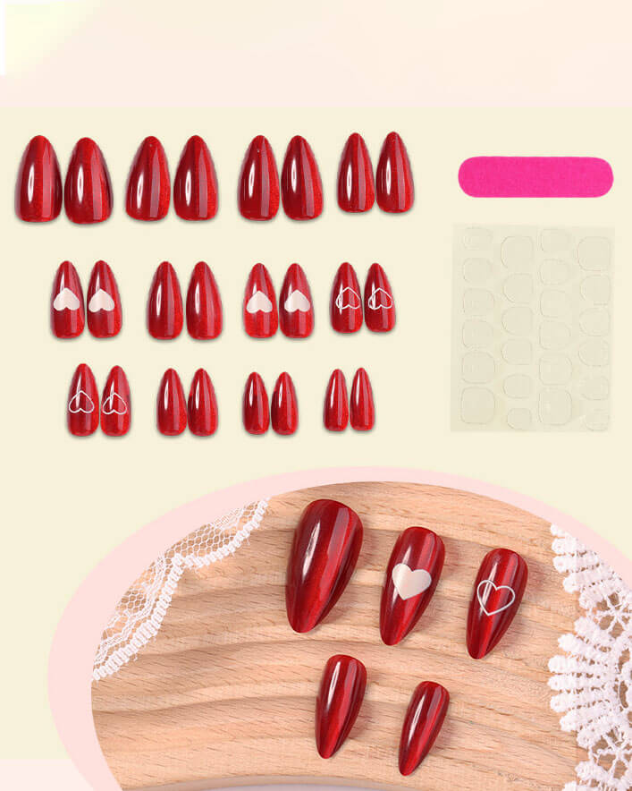 24Pcs Cute Red Heart Valentines Day Fake Nails - Image 5