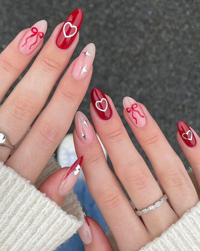 24Pcs Cute Red Heart Valentines Day Fake Nails style B
