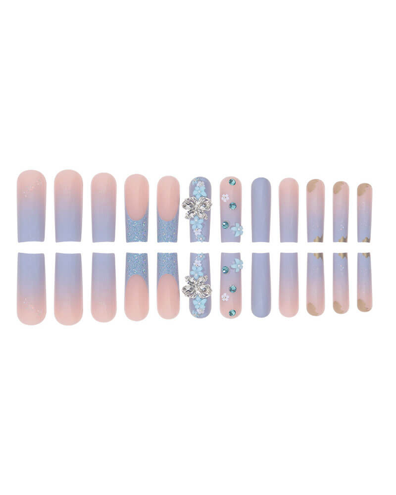 24Pcs Delicate Flower Long Square Nail Tips - Image 16
