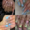 24Pcs Delicate Flower Long Square Nail Tips