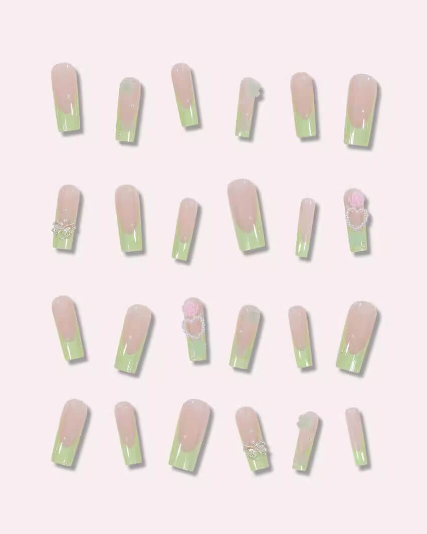 24Pcs Delicate Flower Long Square Nail Tips - Image 4