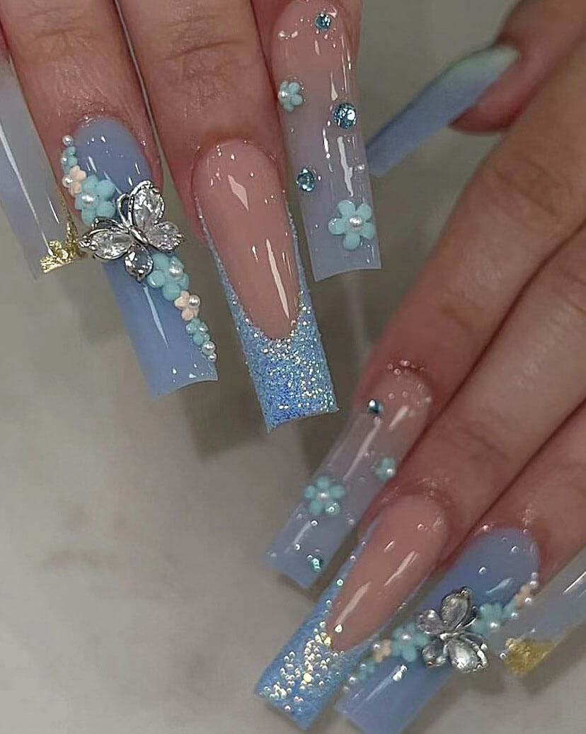 24Pcs Delicate Flower Long Square Nail Tips - Image 8