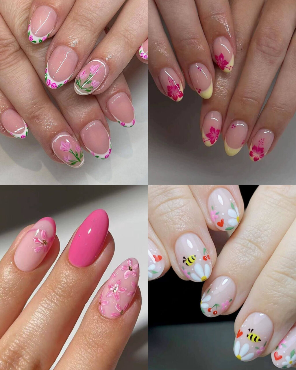 4 Types Short Cute Flower Summer Nails Oval Collection