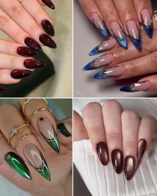 Cat Eye Almond French Tip Press On Nails