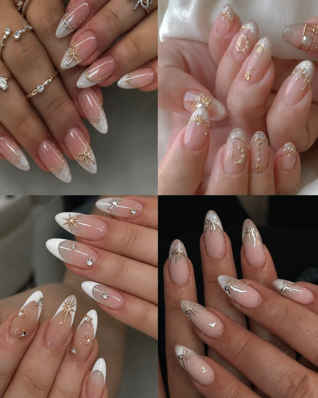 Elegant Bow Star Almond Shape Press Ons for Women New