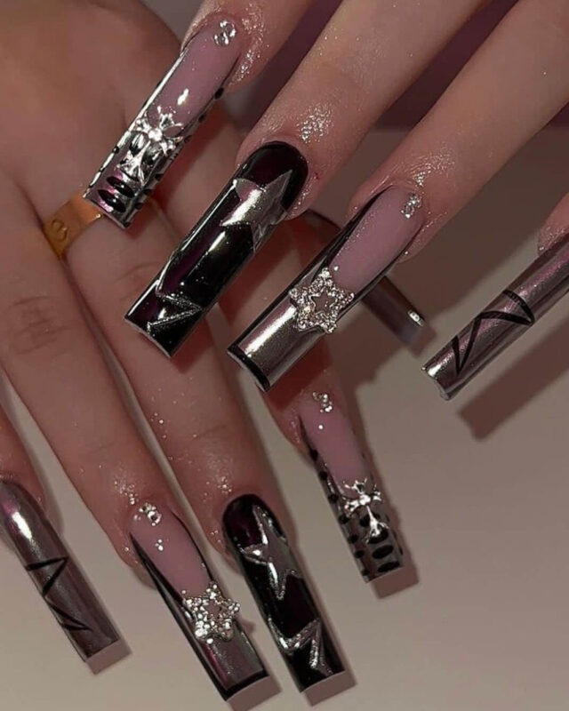 Extra Long Square Nail Tips Star Nail Glitter