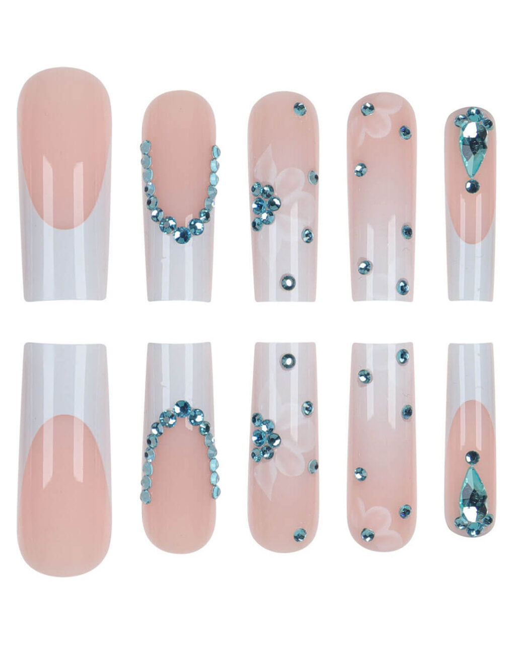 French Rhinestone Floral Press On Nails - Image 15