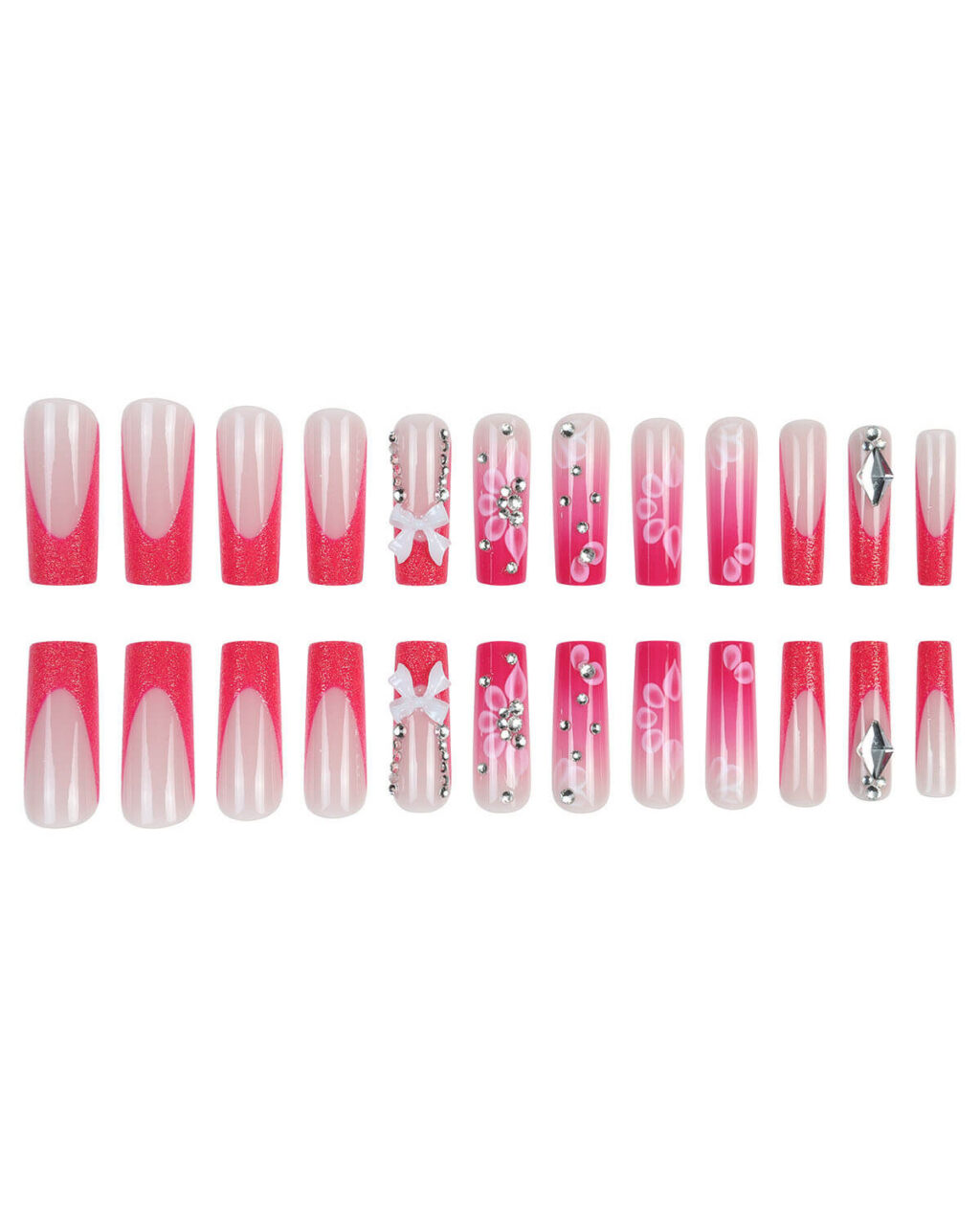 French Rhinestone Floral Press On Nails - Image 16