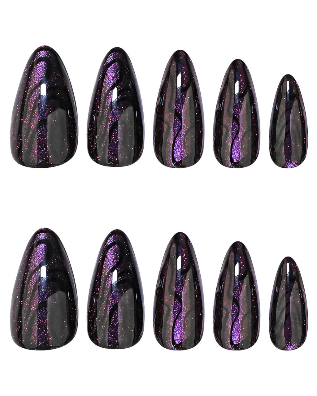 Glitter Cat Eye Black Almond Nails Acrylic Stick on False Nails - Image 3