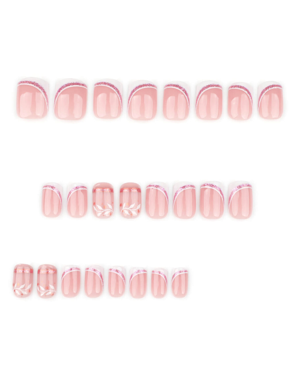 Glitter French White Leaf Artificial Stick on Nails Wholesale - Image 5