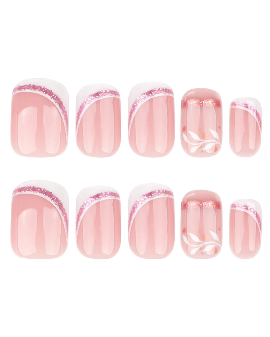 Glitter French White Leaf Artificial Stick on Nails Wholesale - Image 3