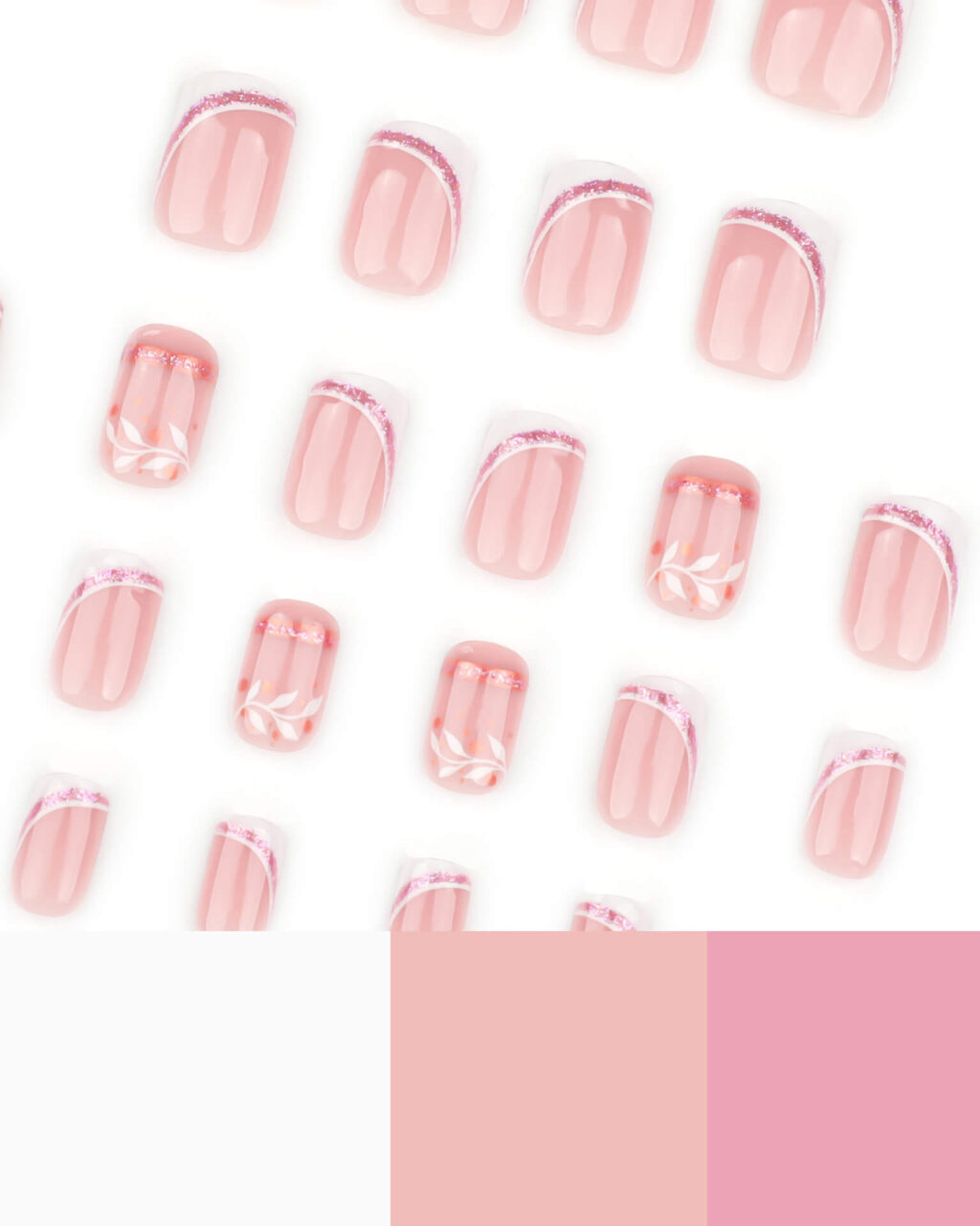 Glitter French White Leaf Artificial Stick on Nails Wholesale - Image 6