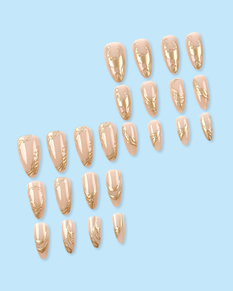 Gold Chrome Design Almond Nude Chrome Nails - Image 6