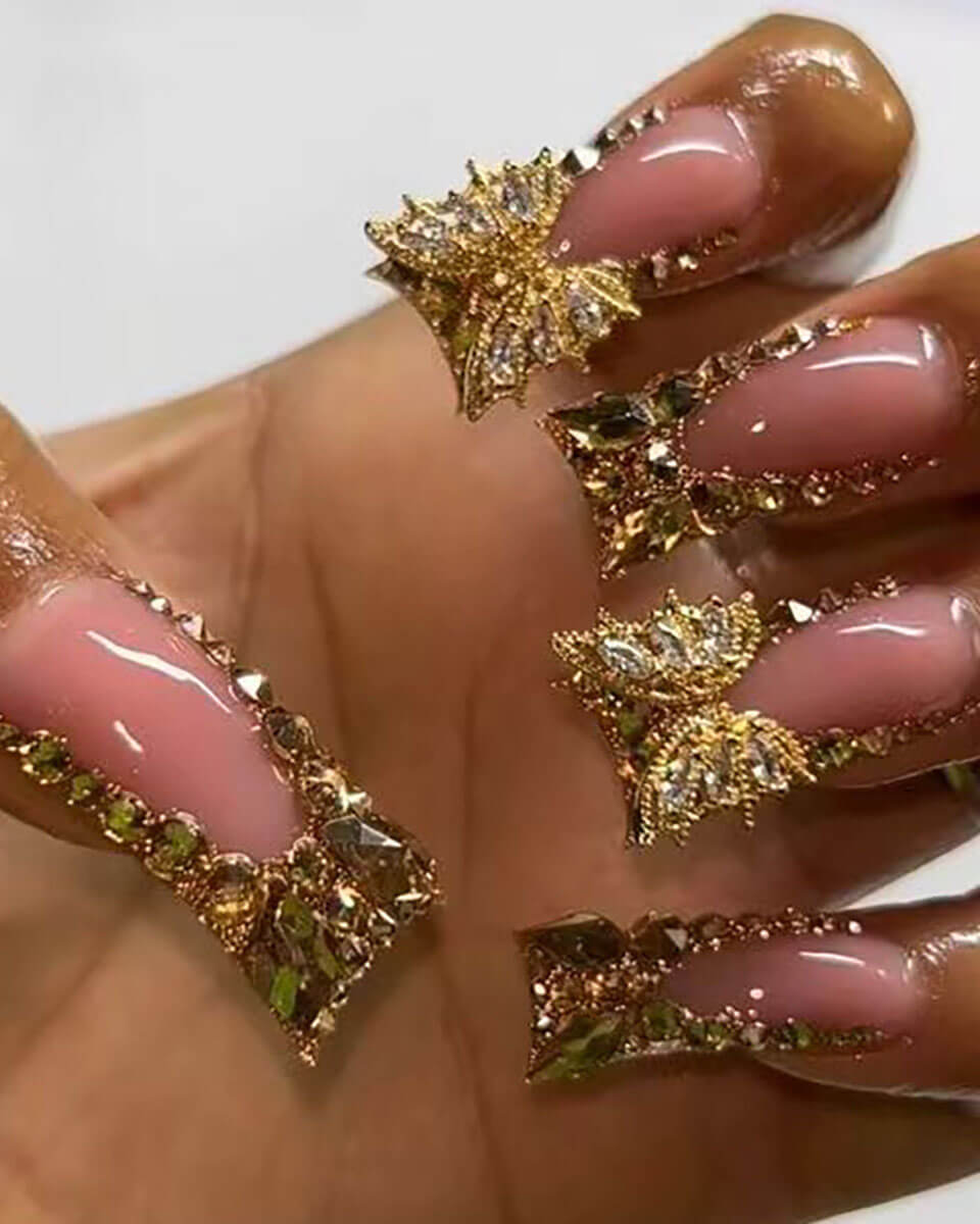 Gold Duck Shaped Butterfly Acrylic Nails