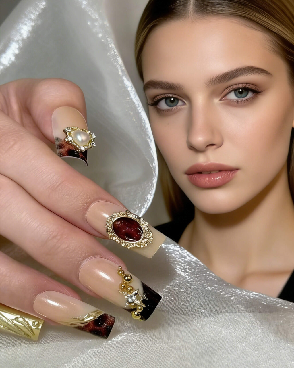 Alternative view of Luxury Caramel Color Square Long Fake Nails