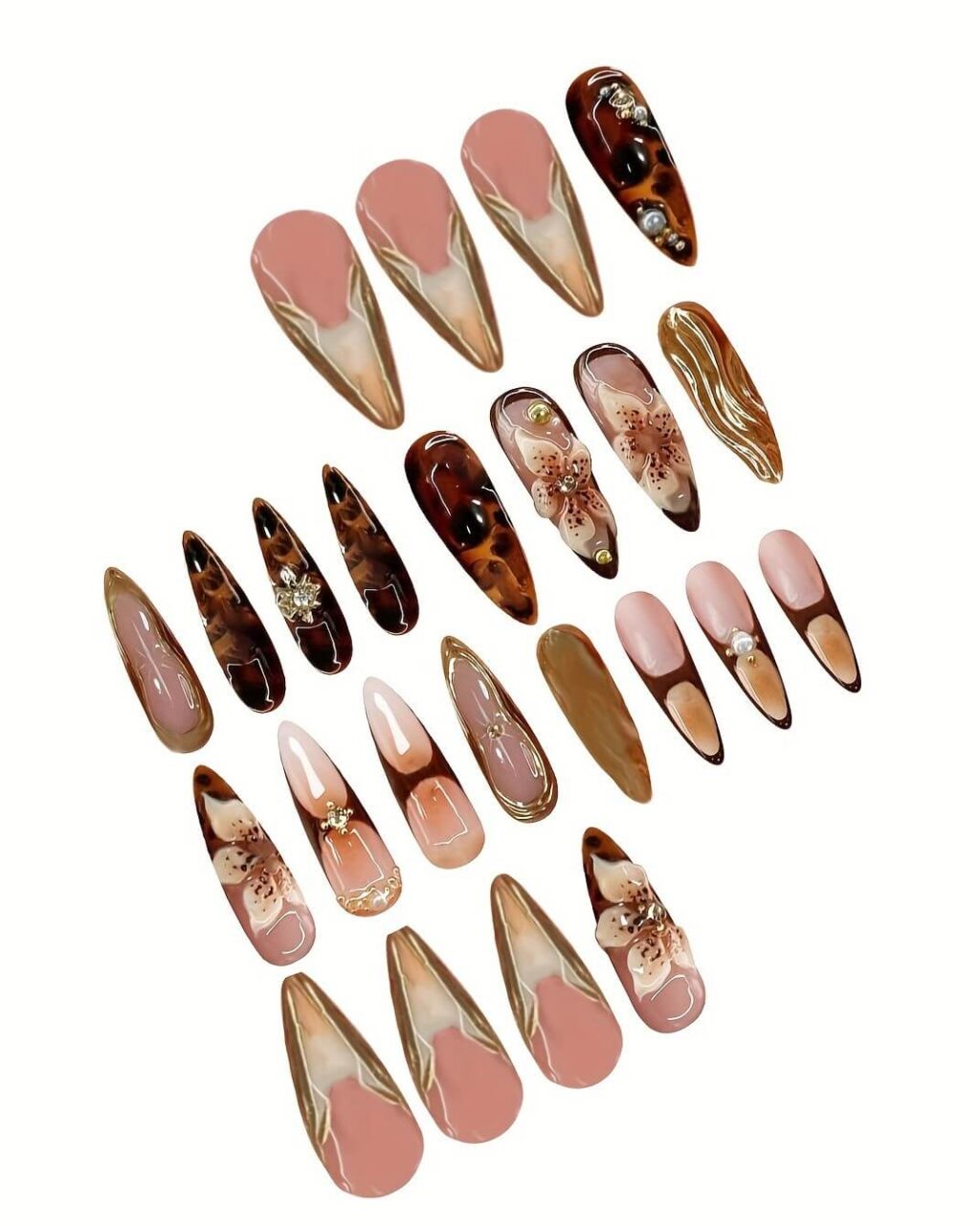 Luxury Long Floral Almond French Press On Nails Bulk - Image 3