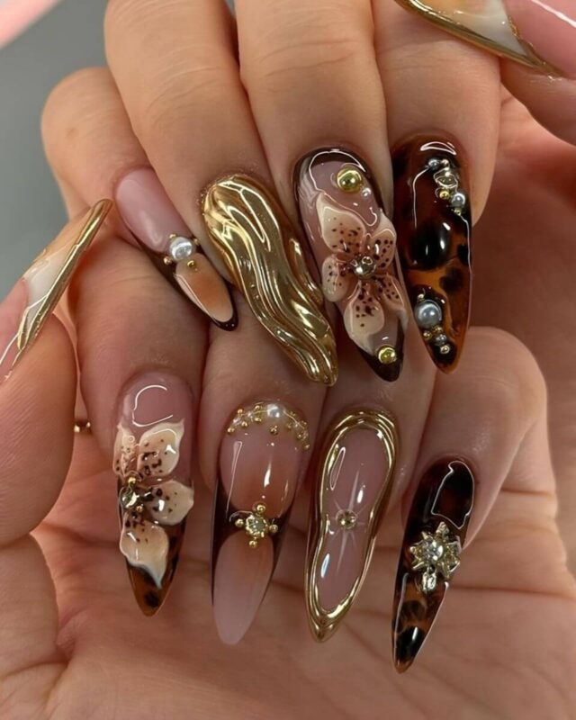 Luxury Medium Floral Almond French Press On Nails Bulk