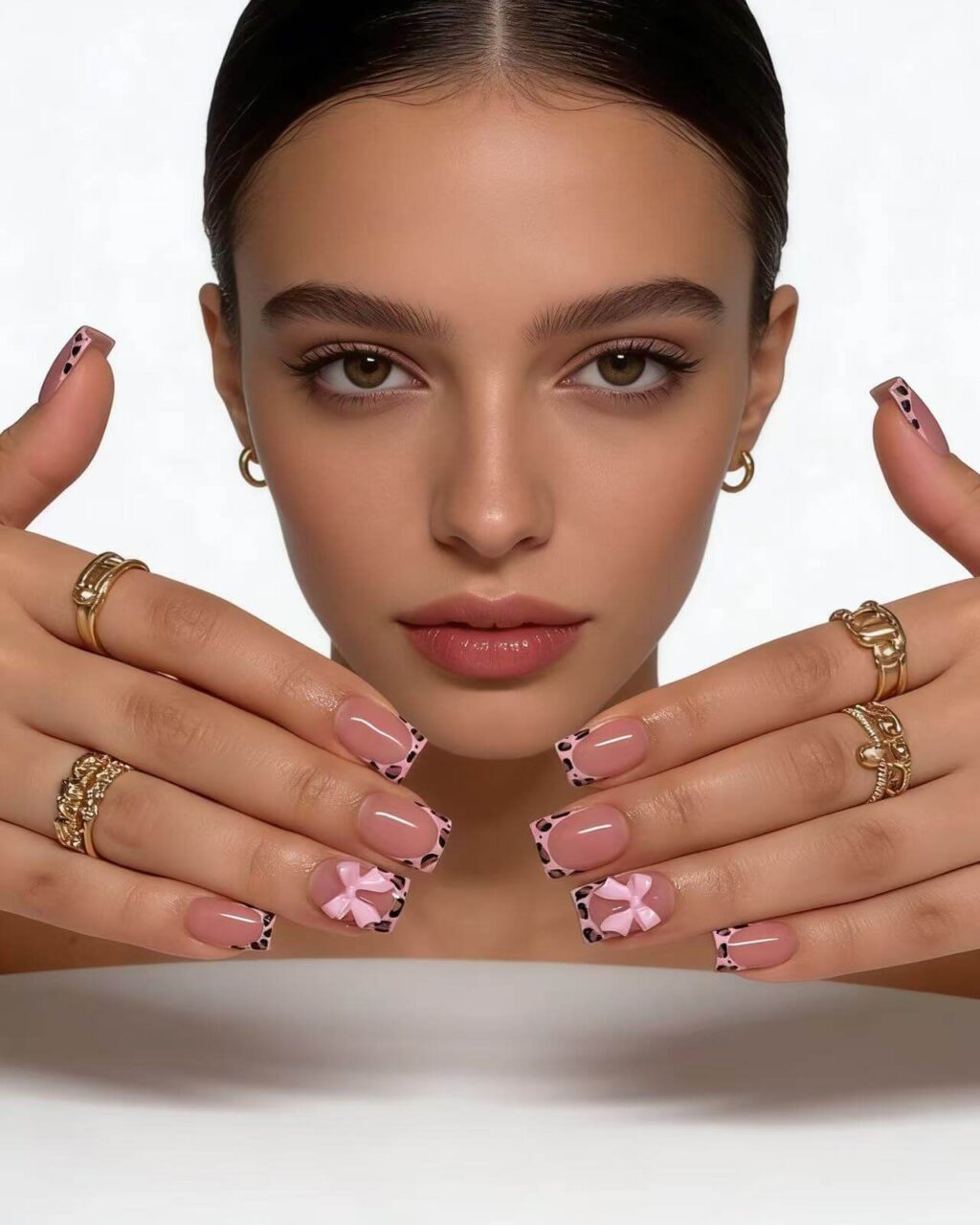 Alternative view of Pink Bowknot Leopard Print False Nails Short Wholesale