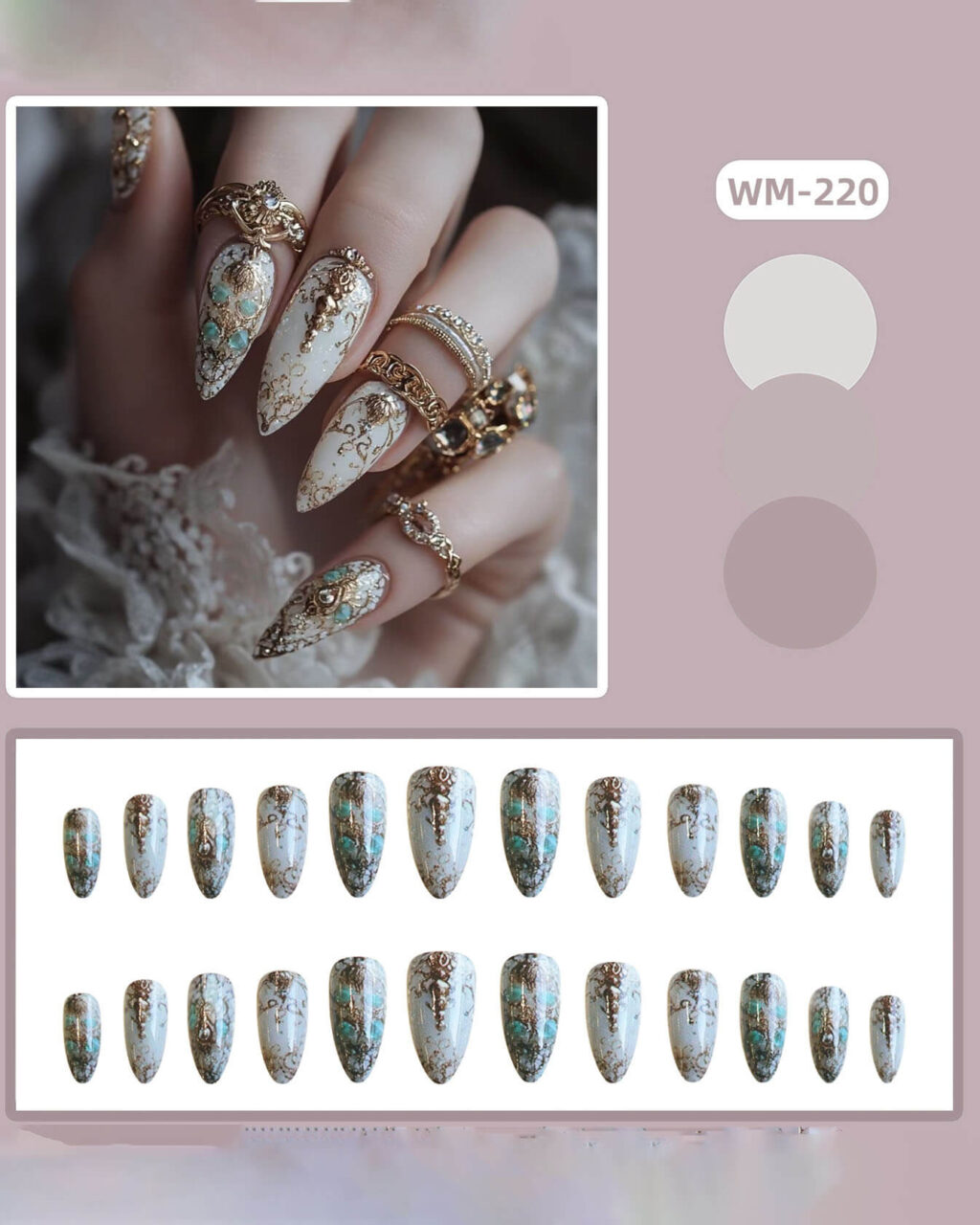Rococo Gorgeous Long Almond Press On Nails - Image 4