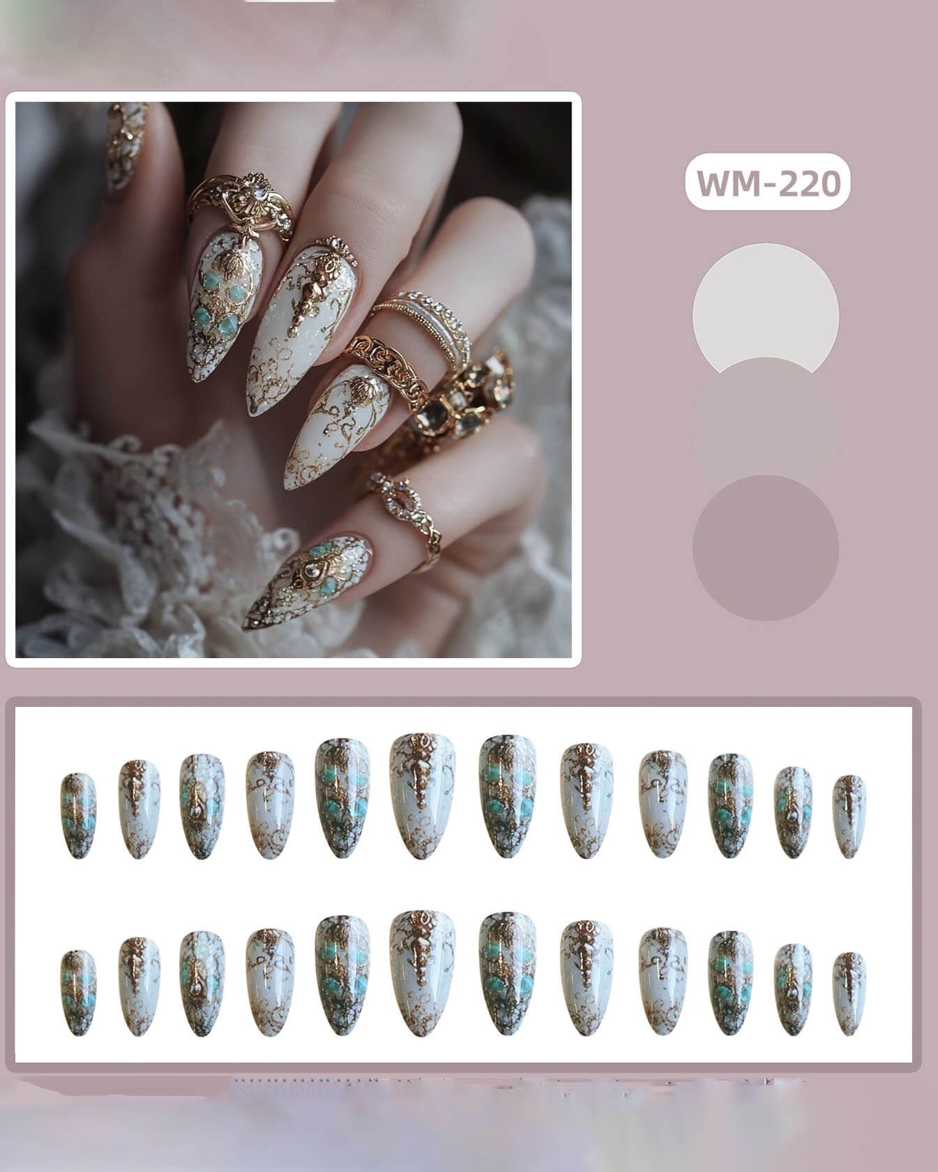 Rococo Gorgeous Long Almond Press On Nails - Image 4