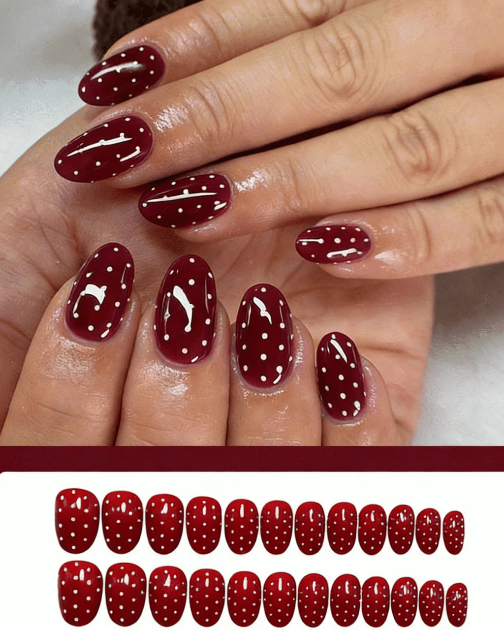 Simple Red Dot Short Oval Fake Nails - Image 6