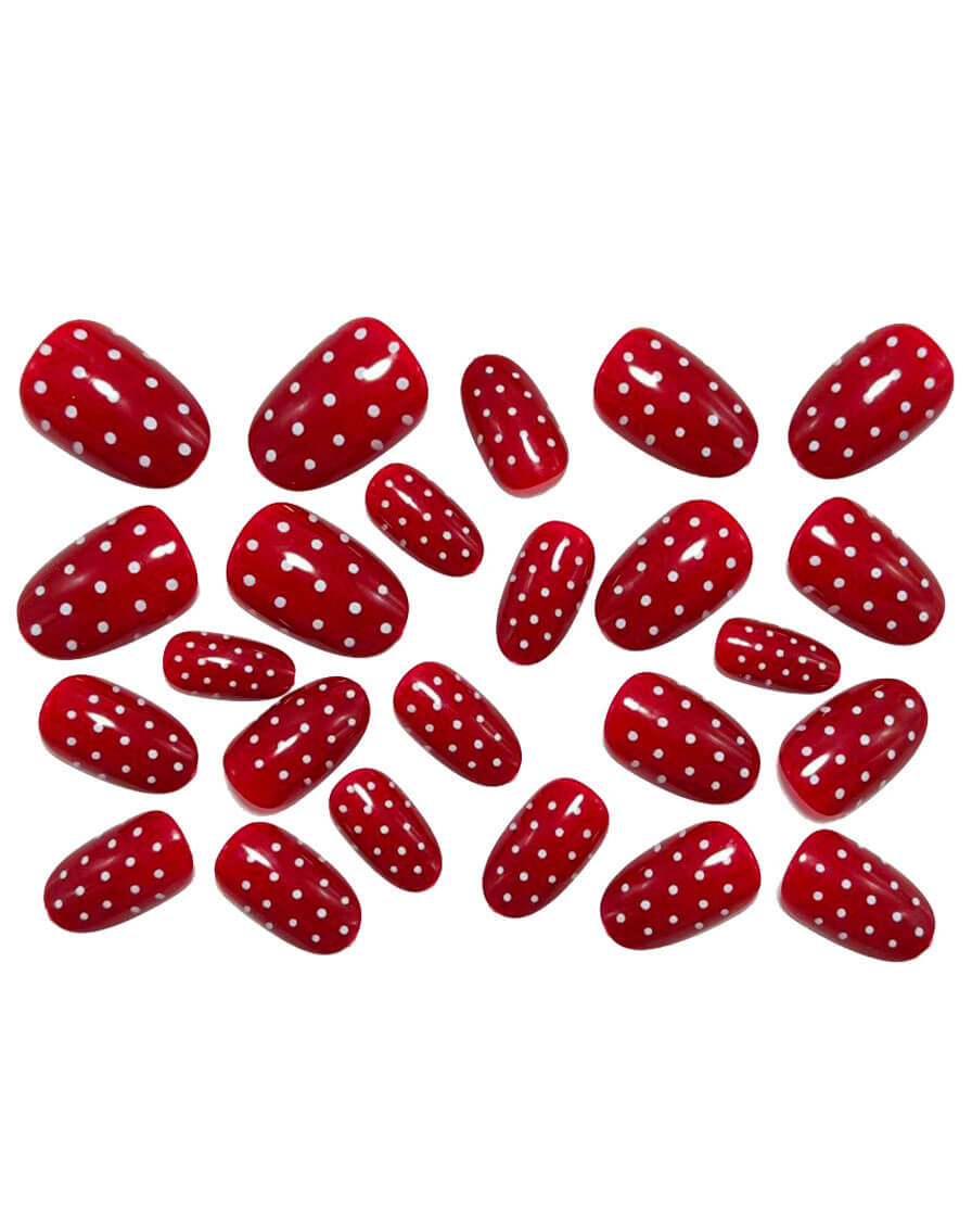 Simple Red Dot Short Oval Fake Nails - Image 4