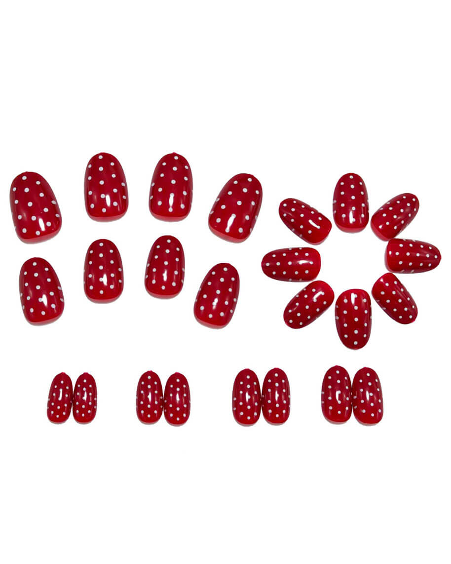 Simple Red Dot Short Oval Fake Nails - Image 5