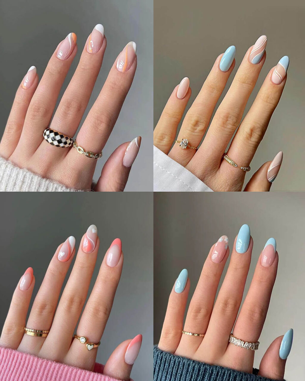 Striped French Tip Acrylic Nails Short Almond