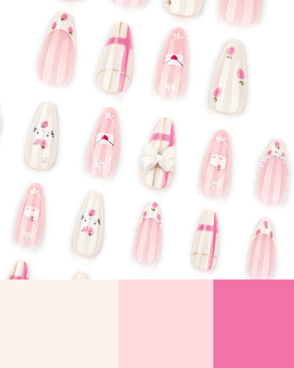 Sweet Cute Strawberry Pink Almond Acrylic Nails - Image 4