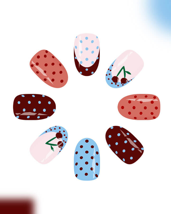 Wave Point Cherry Short Oval Nail Tips - Image 6