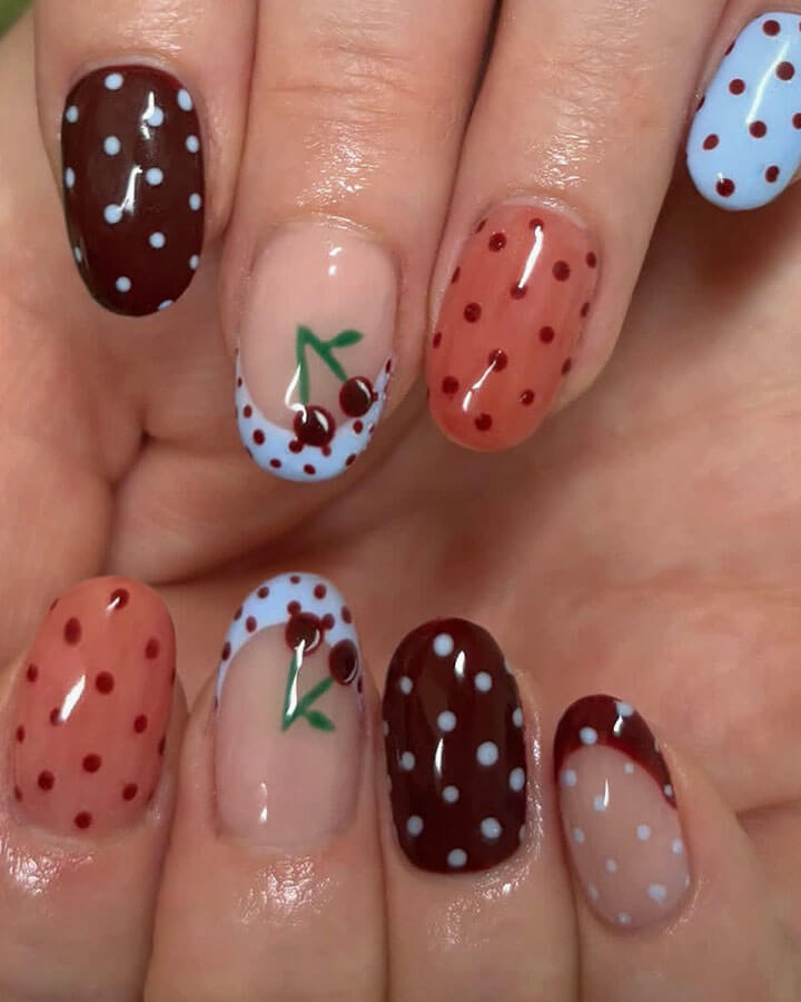 Wave Point Cherry Short Oval Nail Tips