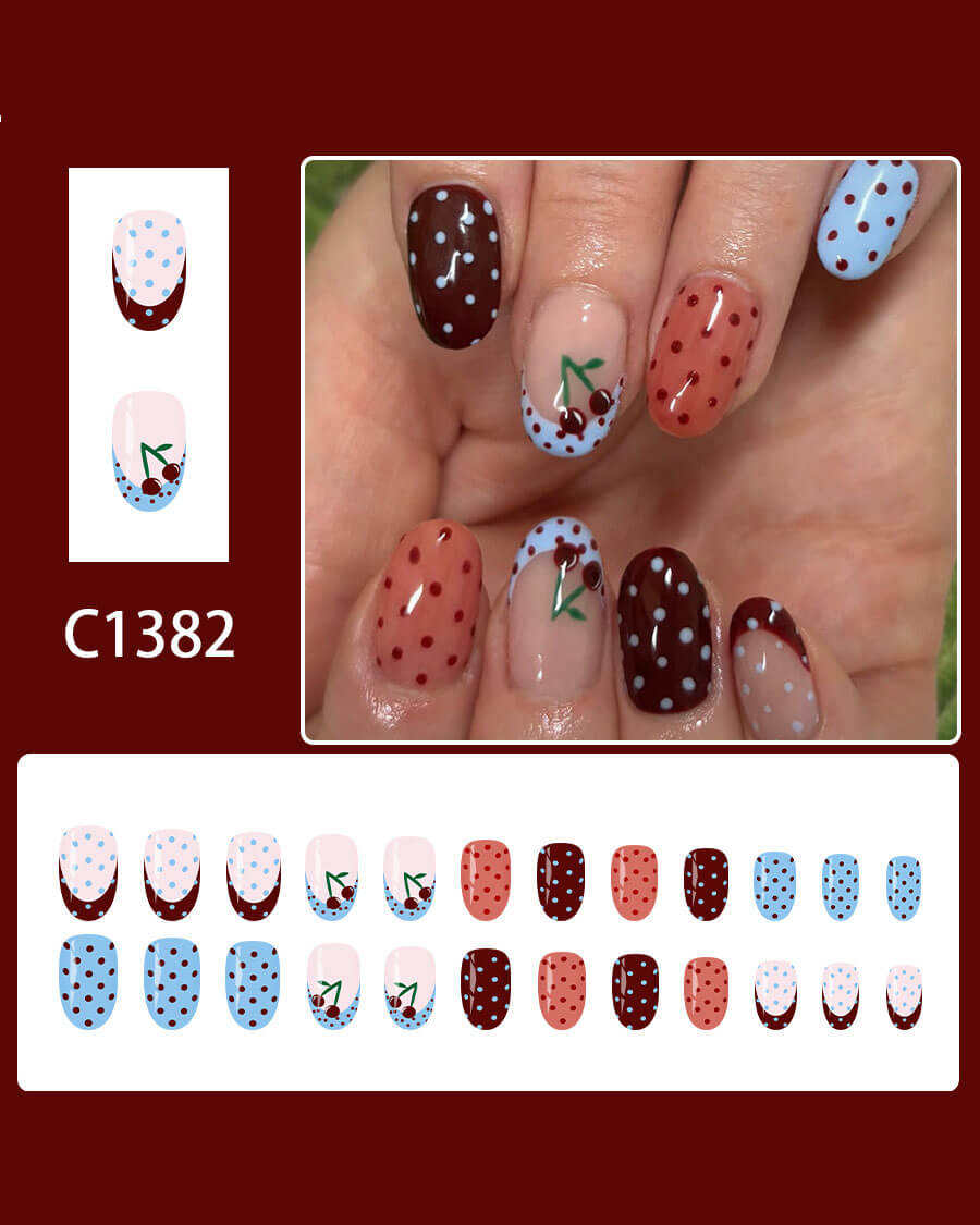 Wave Point Cherry Short Oval Nail Tips - Image 3
