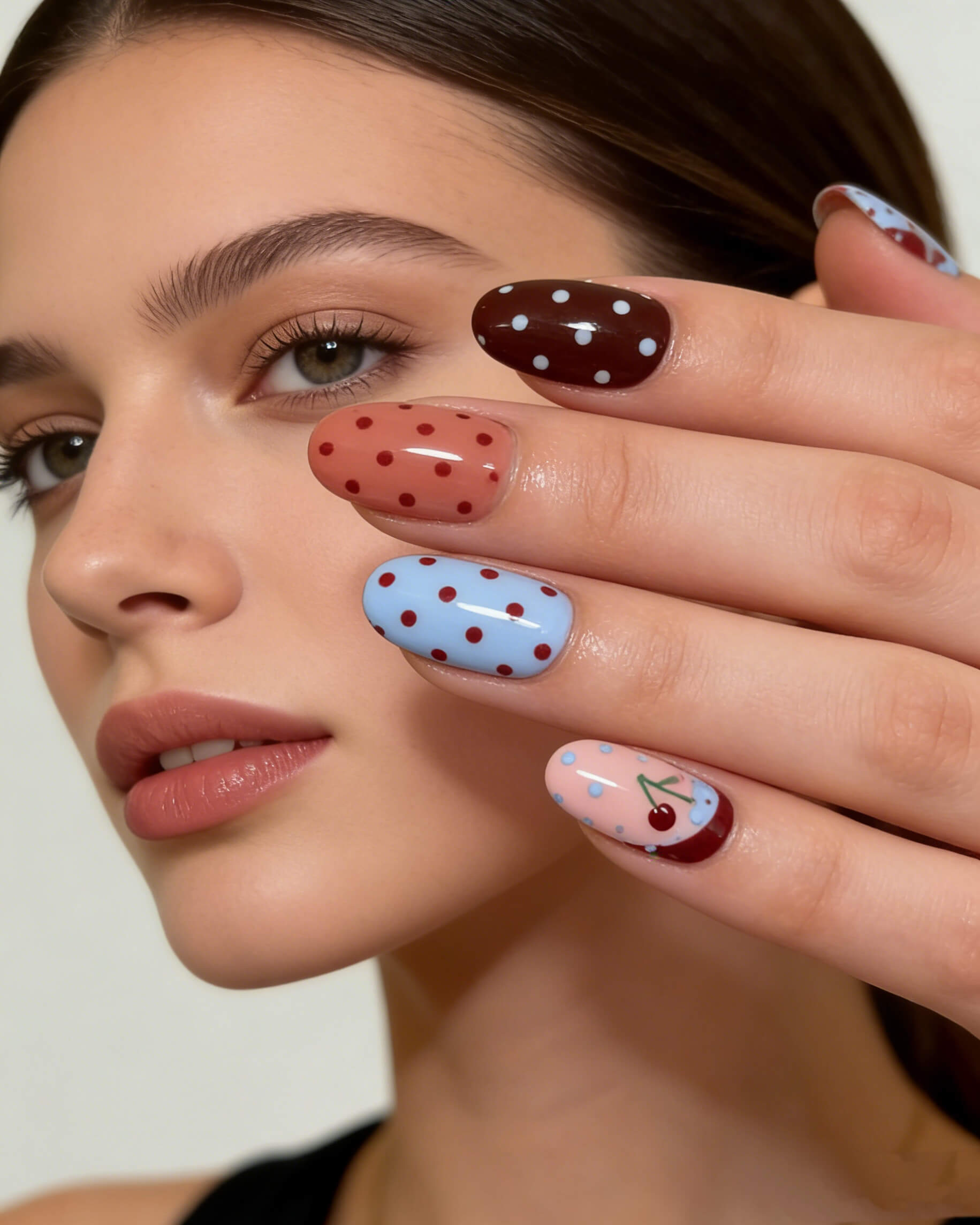 Wave Point Cherry Short Oval Nail Tips - Image 2