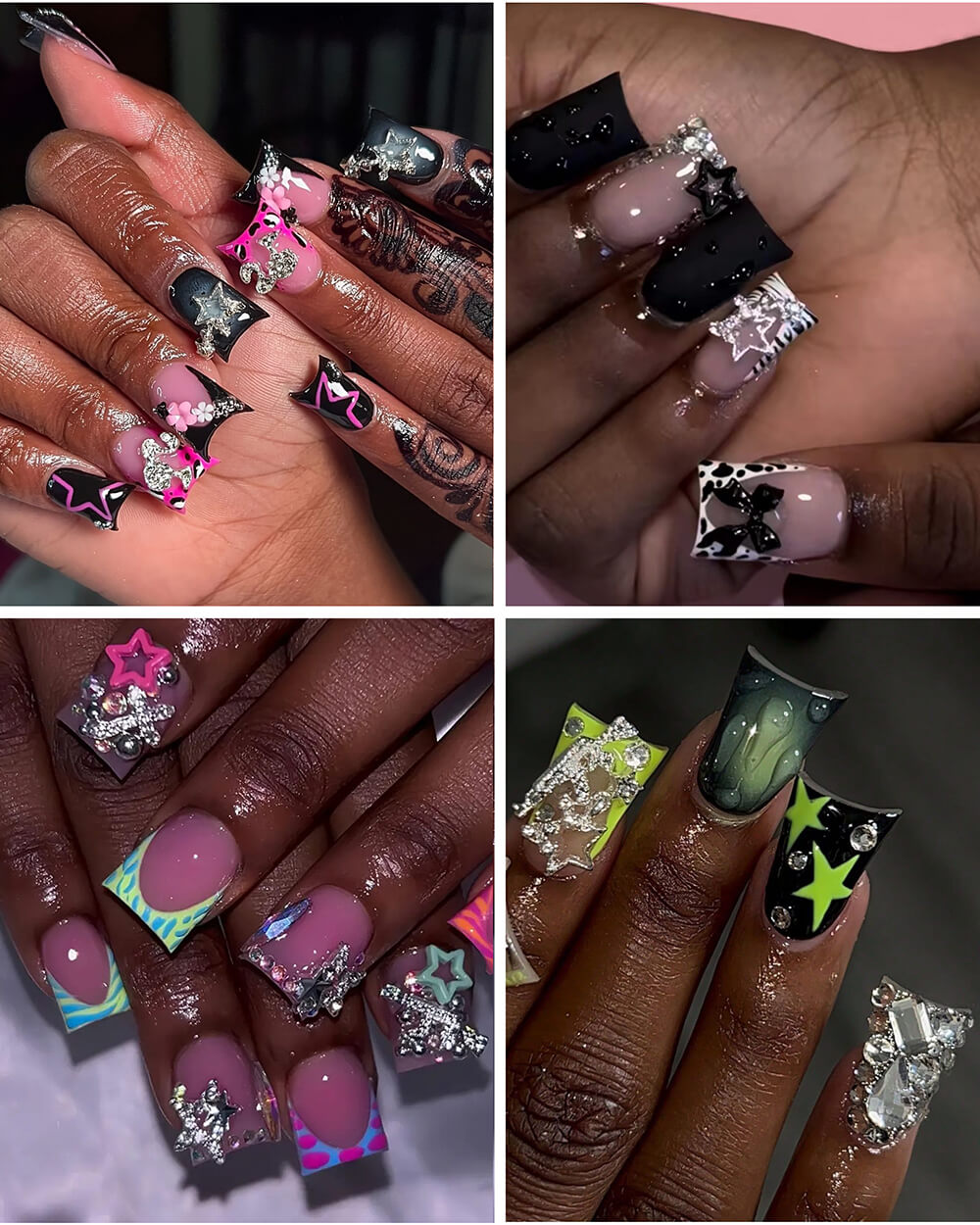 Y2K Black Gothic 3D Star Charm Short Duck Nails