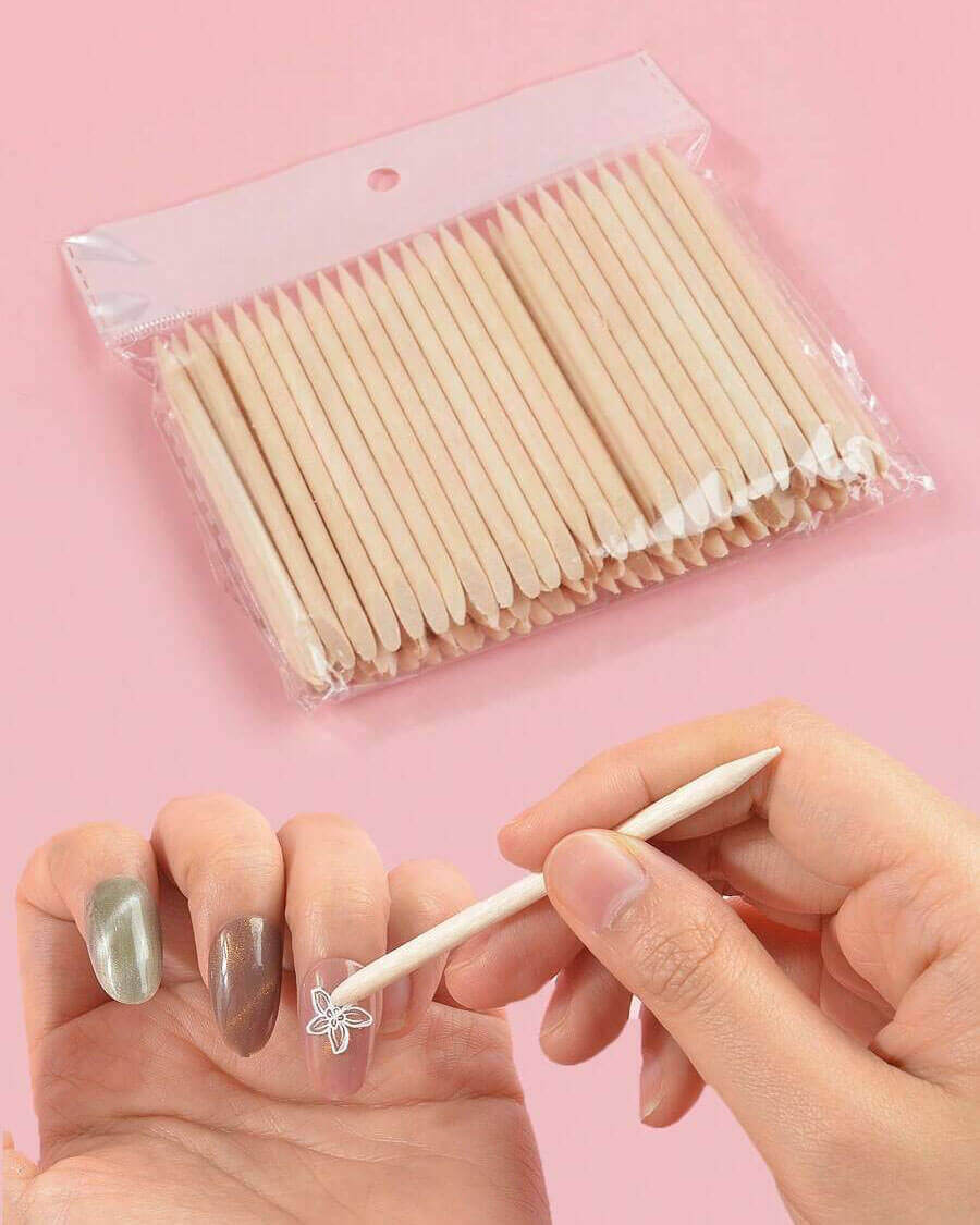 100 Pcs Orange Wood Nail Sticks Cuticle Pusher Nail Art Tool