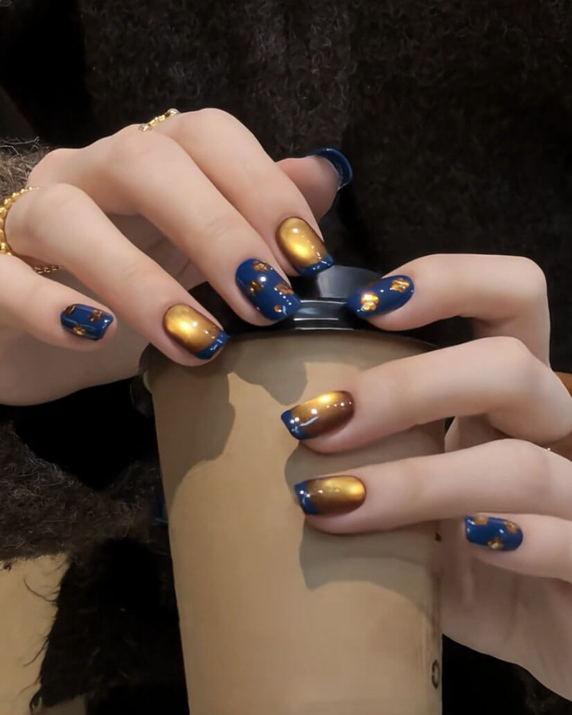 10Pcs Chic Blue French Square Nails Acrylic