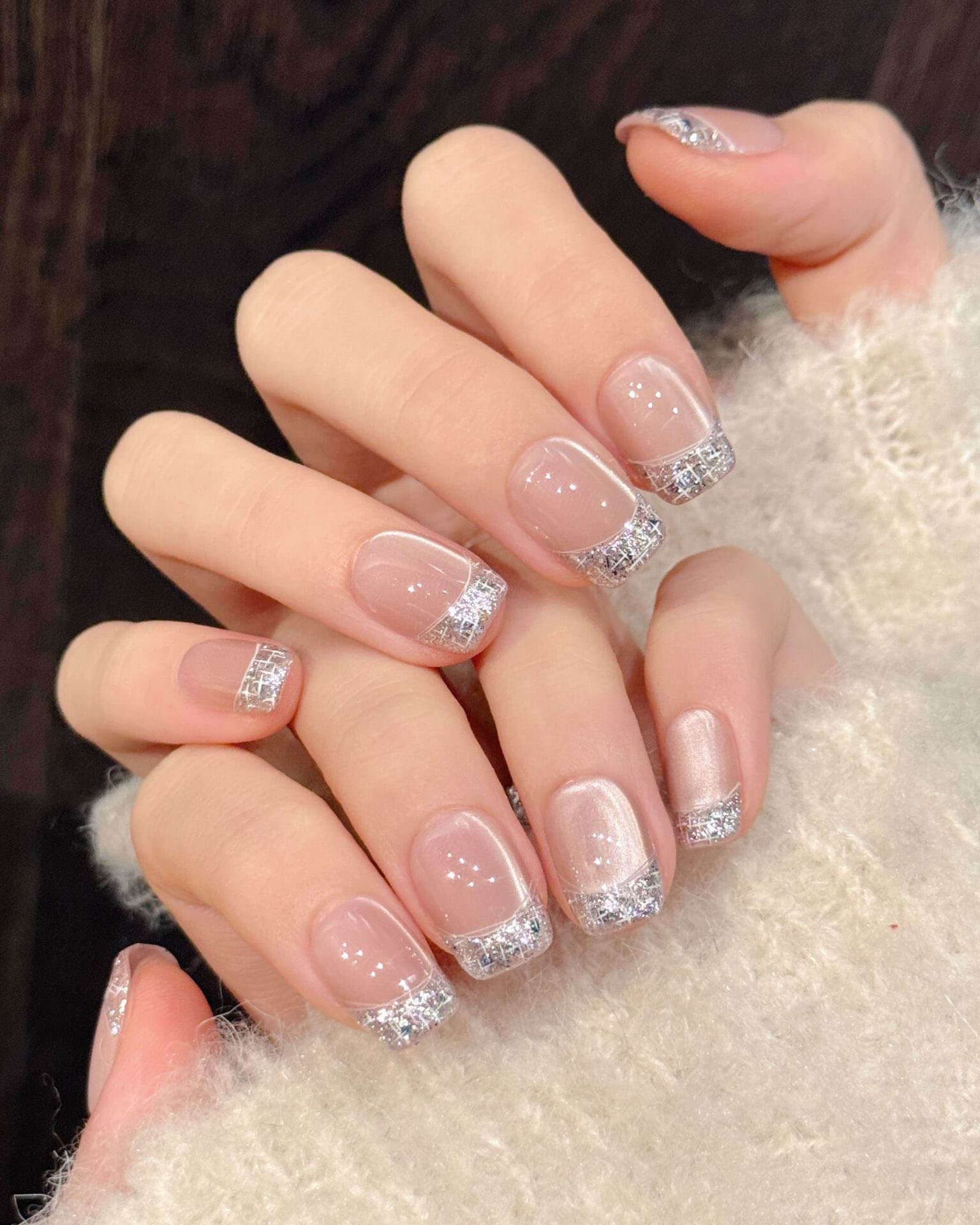 Bling French Tip Cat Eye Nails Bulk