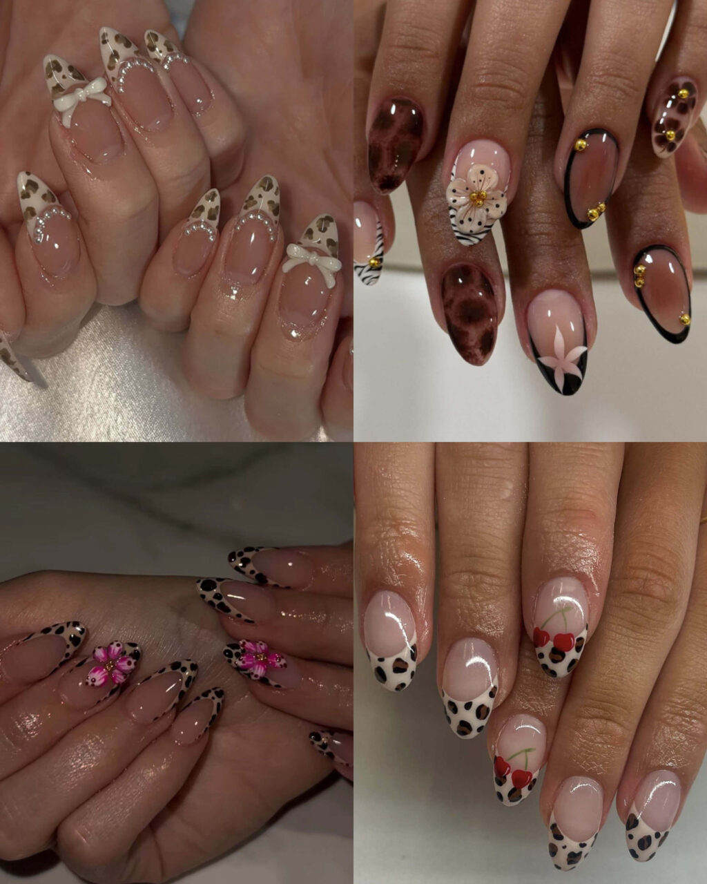 Chic French Leopard Print Almond Nails