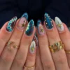 Chic Short Blue Almond Nails with Stars Show