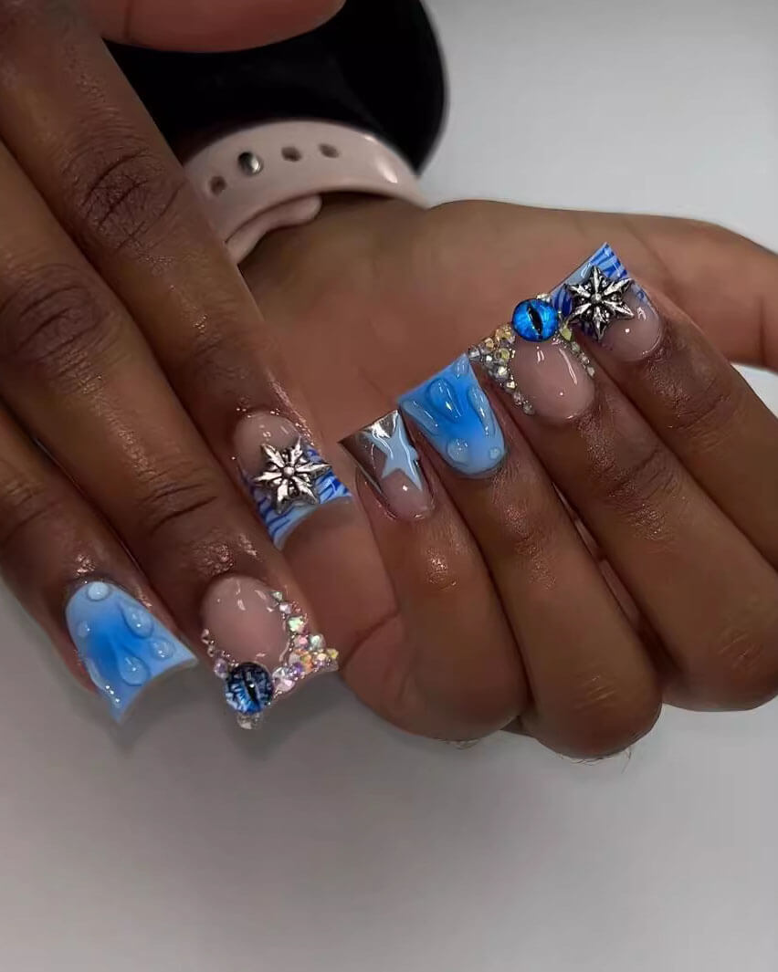 Cute 3D Short Bling Duck Nails with Rhinestone