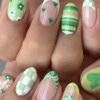 Cute Green Stripes Short Oval Heart Nails