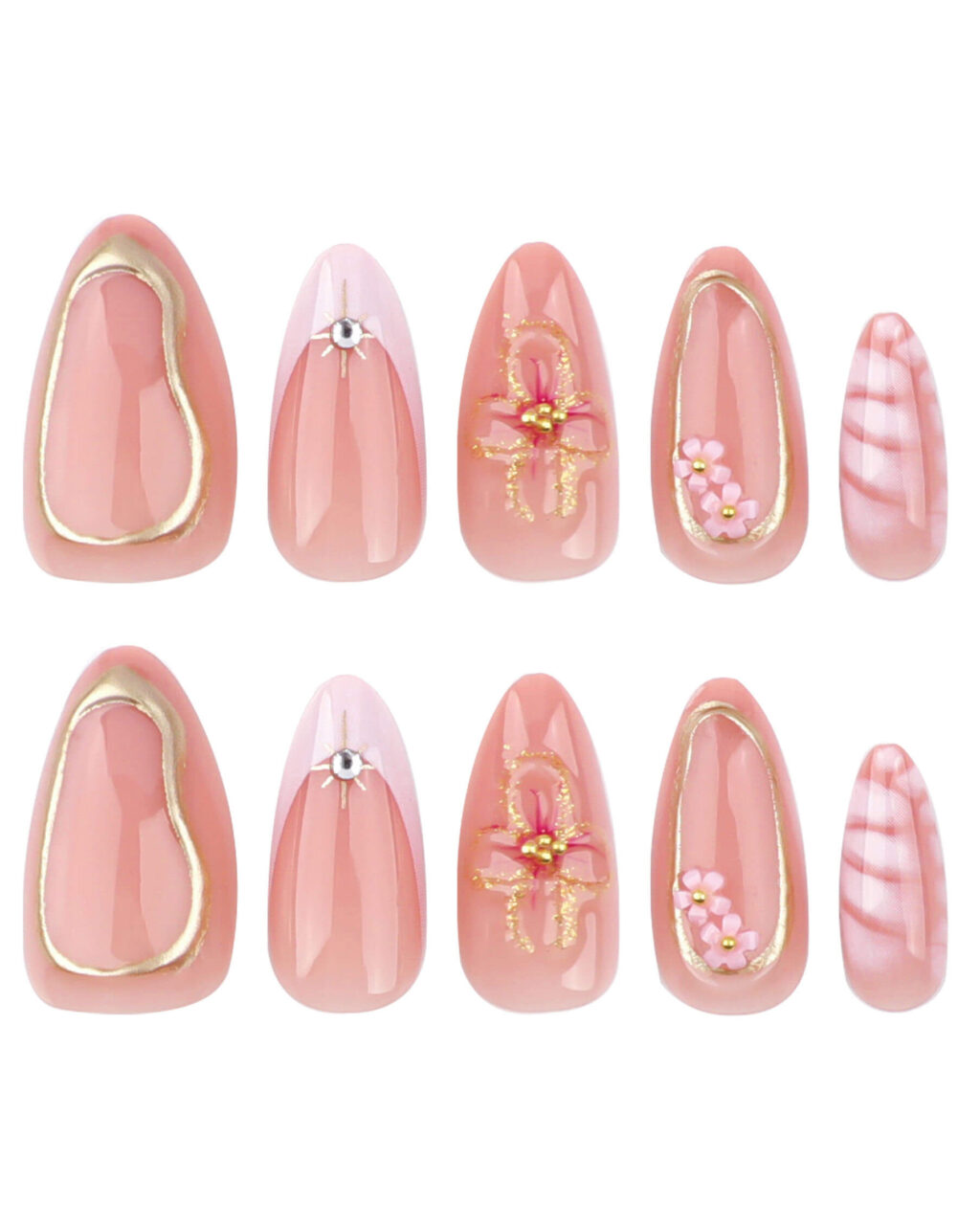 Cute Pink Cherry Blossom Almond Nails - Image 3