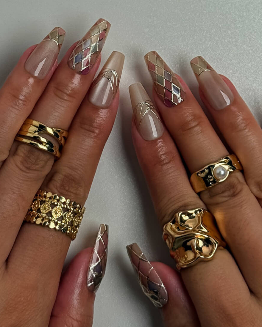 Luxury Diamond Pattern Long Fake Finger Nails Online