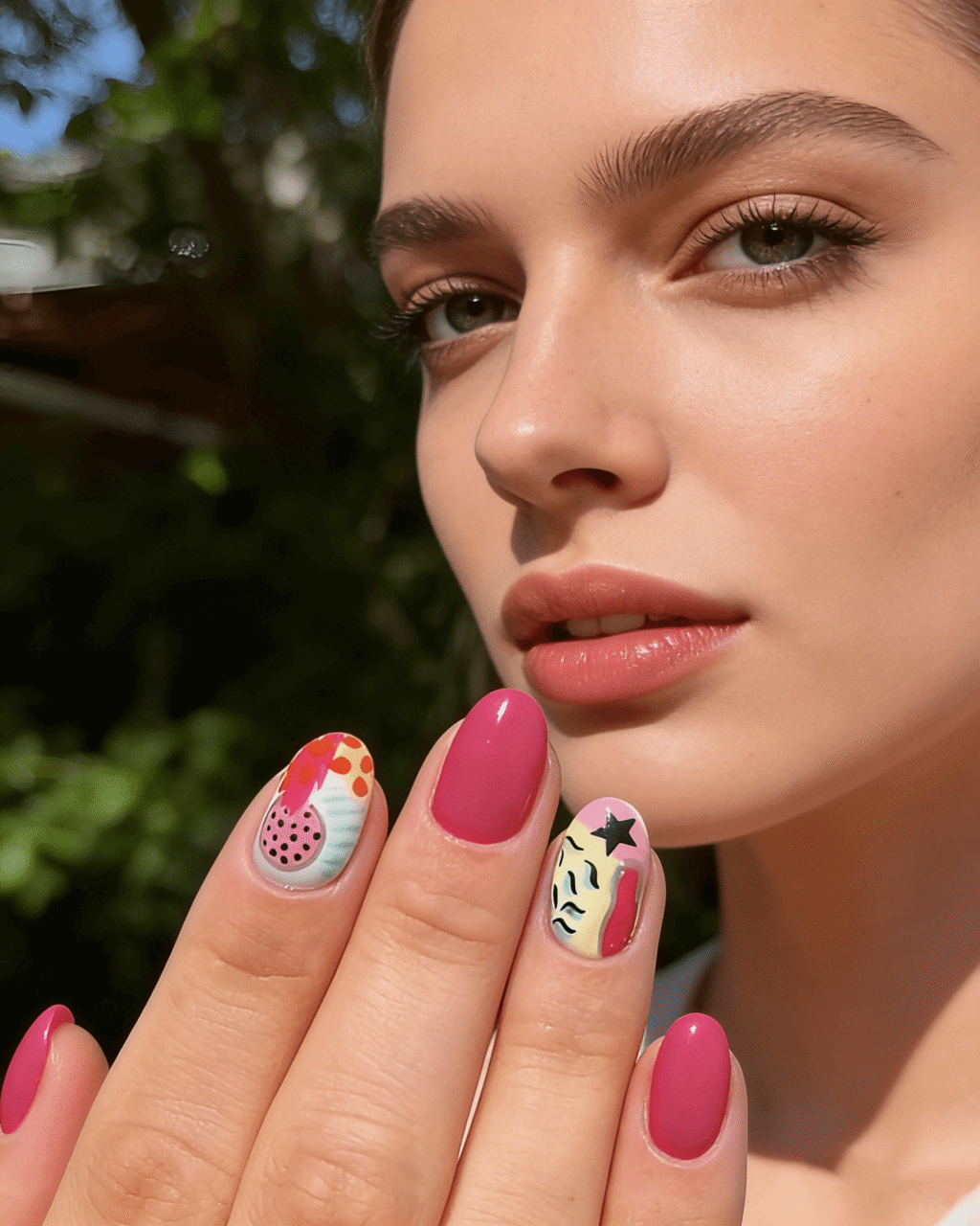 Dopamine Oval French Tip Nails Pink for Women - Image 3