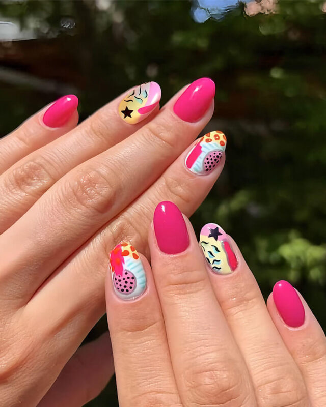 Dopamine Oval French Tip Nails Pink for Women