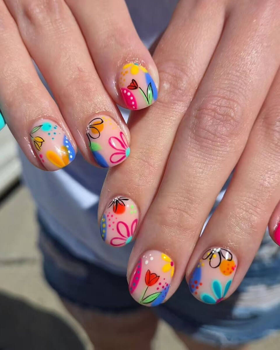 Dopamine Square French Tip Nails Pink for Women