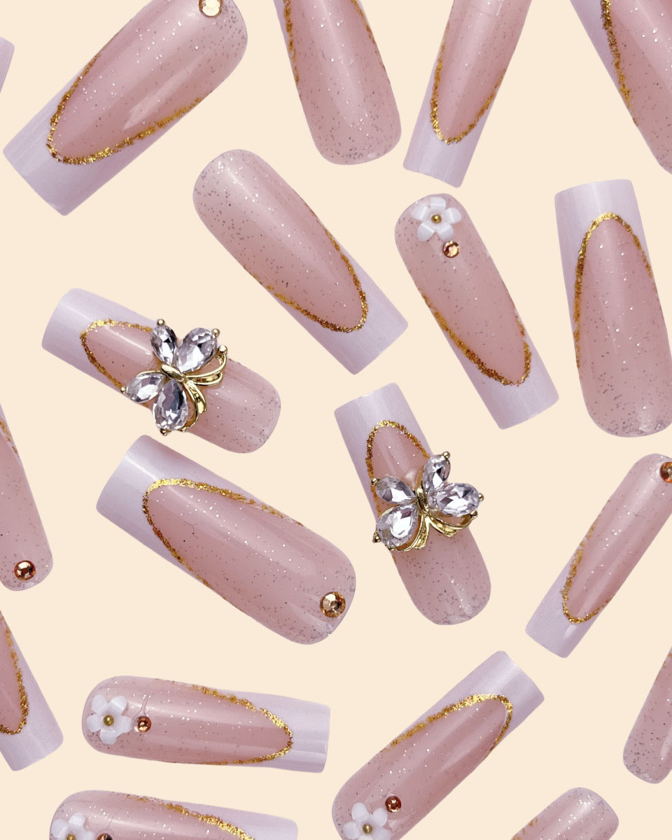 Alternative view of Glitter Petals White Sparkle French V Tip Nails