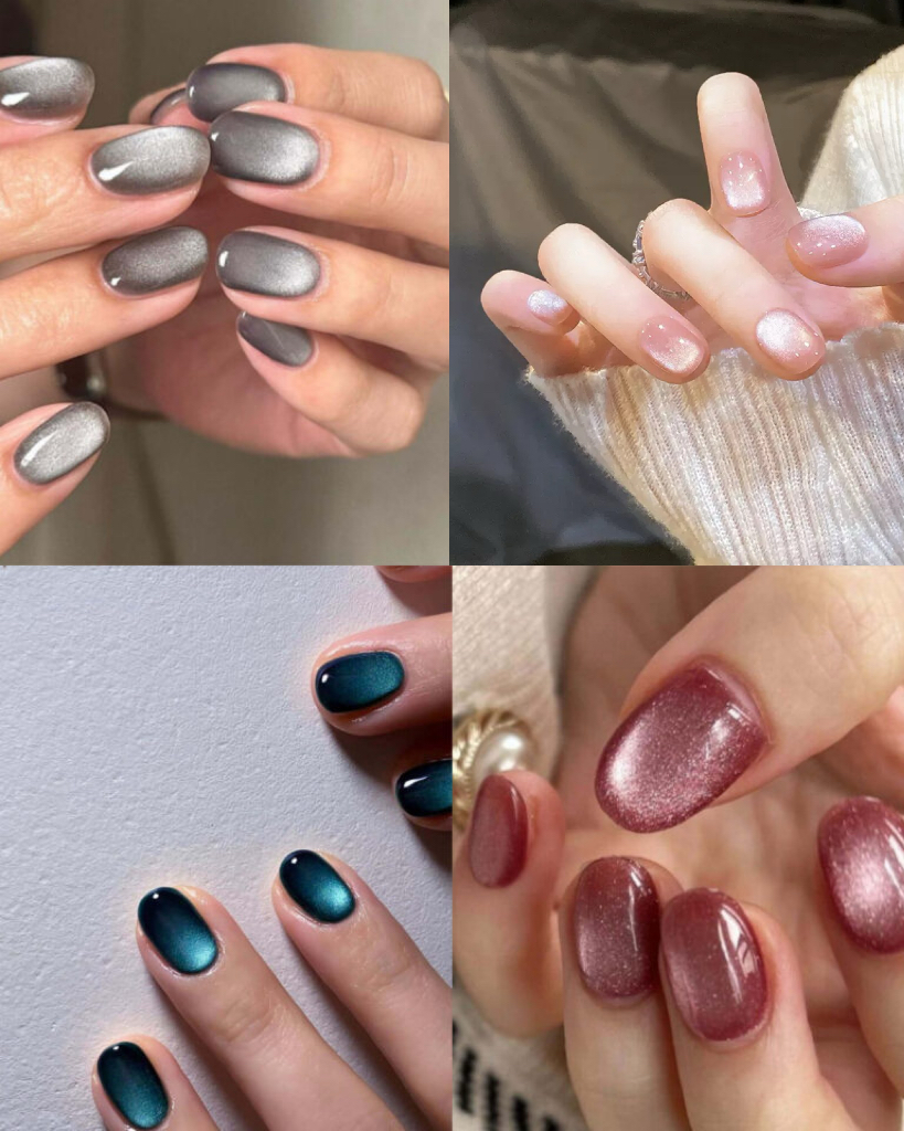 Glitter Round Short Cat Eye Nails New Show