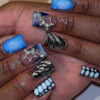 Glitter Short Square Zebra Tip Nails with Bow